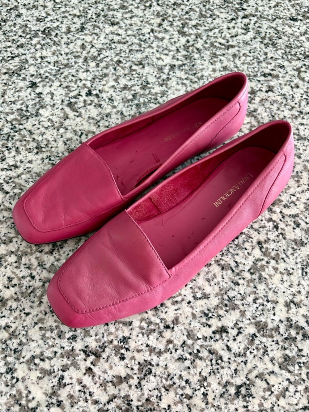 Enzo Angiolini—Bubblegum Pink Leather Square Toe Flats Vintage (Size 8.5)